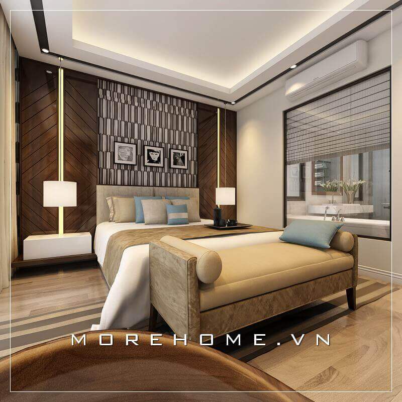 Kiểu mẫu giường ngủ bọc nỉ nhung hiện đại đẹp cho phòng ngủ bố mẹ tại chung cư cao cấp